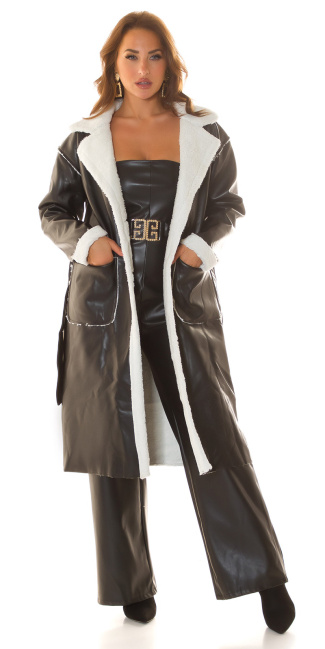 Leather Look Winter Coat Black